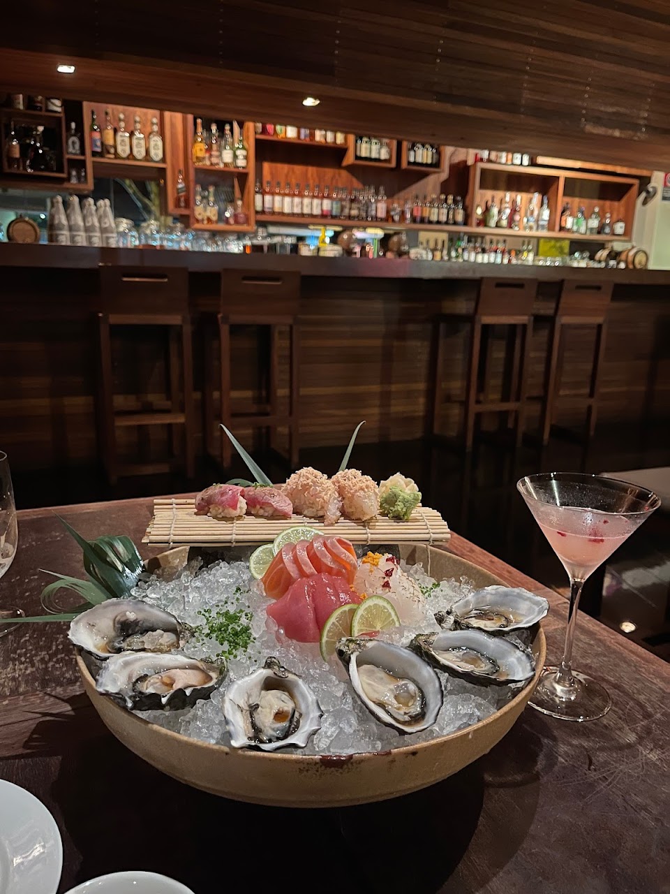 Sashimi and oysters served at Toko Restaurant
