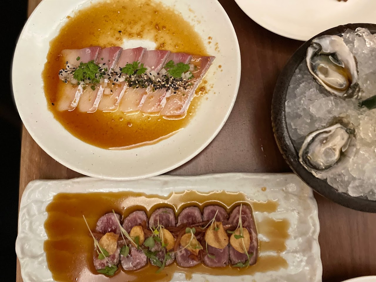 Sashimi and oysters at Toko Restaurant